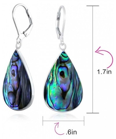 Large Shell Natural Genuine Gemstones Pear Shaped Teardrop Dangle Lever back Earrings For Women Teen .925 Sterling Silver Blu...