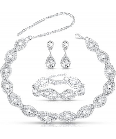 3 Pcs Women Crystal Jewelry Set Includes Bridal Wedding Rhinestone Choker Necklace Crystal Bracelets and Dangle Earrings Mode...