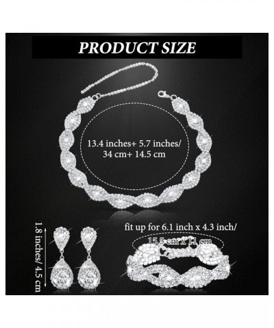 3 Pcs Women Crystal Jewelry Set Includes Bridal Wedding Rhinestone Choker Necklace Crystal Bracelets and Dangle Earrings Mode...