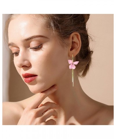 Romantic Flower Drop Earring Statement Long Petal Tassel Dangle Earring For Women Girls pink $6.71 Earrings