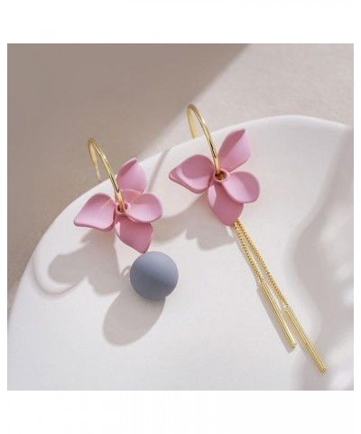 Romantic Flower Drop Earring Statement Long Petal Tassel Dangle Earring For Women Girls pink $6.71 Earrings