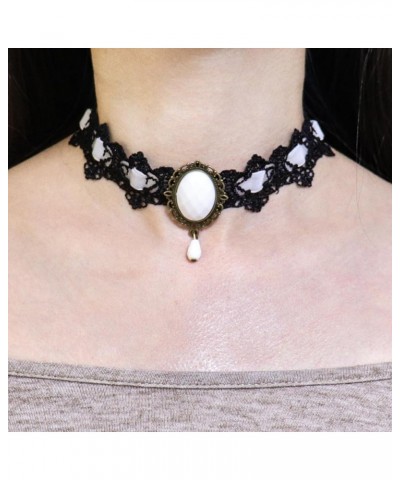 Lace Choker Necklace Lace Crystal Choker Necklace for Women Halloween Weeding Pendant Choker for Girls Gothic Jewelry White $...