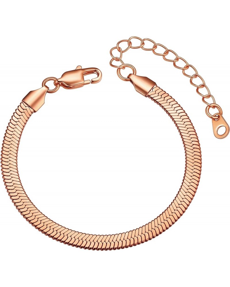 Stainless Steel Herringbone Flat Chain Bracelets for Women,18K Gold/Rose Gold/Black Metal Paperclip/Snake/Cuban/Figaro Sterli...