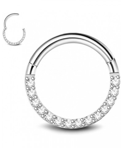 16G 18G Septum Rings for Women | 316L Surgical Stainless Steel Hinged Septum Clicker Nose Rings Hoop | Opal CZ Cartilage Conc...