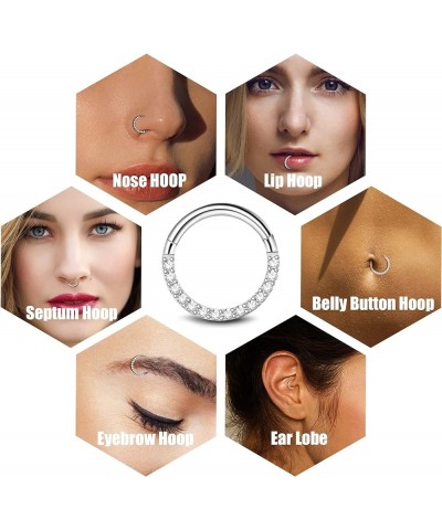 16G 18G Septum Rings for Women | 316L Surgical Stainless Steel Hinged Septum Clicker Nose Rings Hoop | Opal CZ Cartilage Conc...