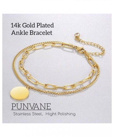 Ankle Bracelets for Women, 18K Gold Stainless Steel Anklet for Women, Layered Gold Anklets for Women Fashion, Dainty Letter I...