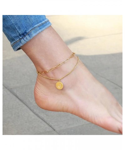 Ankle Bracelets for Women, 18K Gold Stainless Steel Anklet for Women, Layered Gold Anklets for Women Fashion, Dainty Letter I...