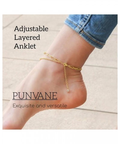 Ankle Bracelets for Women, 18K Gold Stainless Steel Anklet for Women, Layered Gold Anklets for Women Fashion, Dainty Letter I...