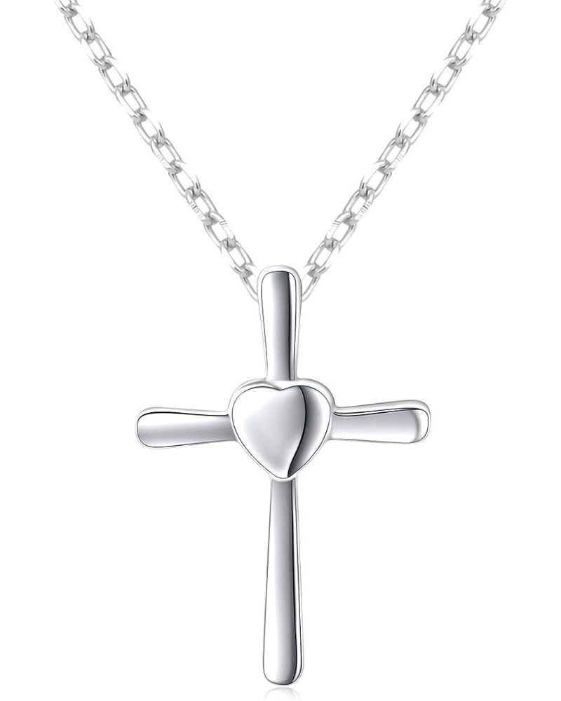 S925 Sterling Silver Small Cross Pendant Necklace Bracelet Earrings Necklace: Heart Cross $14.00 Necklaces