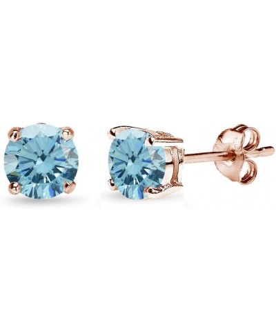 Rose Gold Flashed Sterling Silver 5mm Round European Crystals Stud Earrings for Women girls March - Light Blue $11.79 Earrings