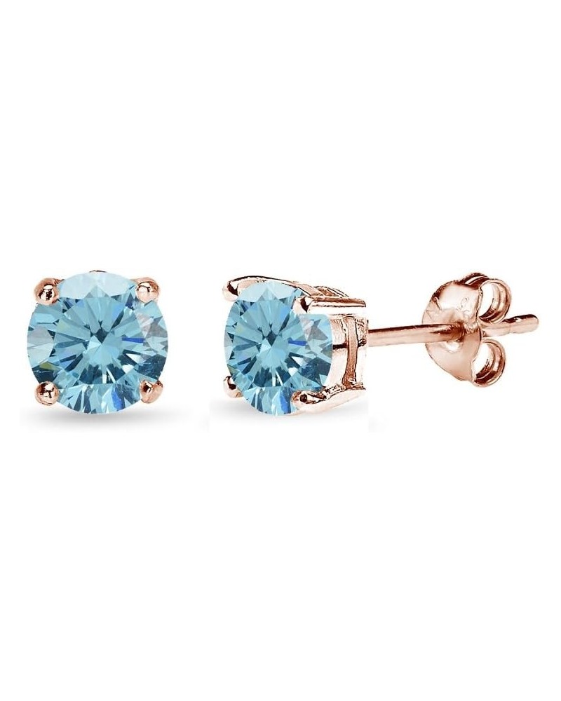 Rose Gold Flashed Sterling Silver 5mm Round European Crystals Stud Earrings for Women girls March - Light Blue $11.79 Earrings