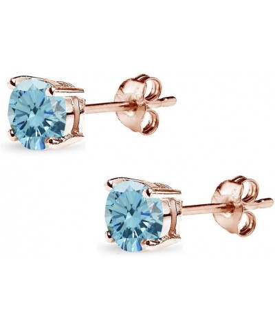 Rose Gold Flashed Sterling Silver 5mm Round European Crystals Stud Earrings for Women girls March - Light Blue $11.79 Earrings