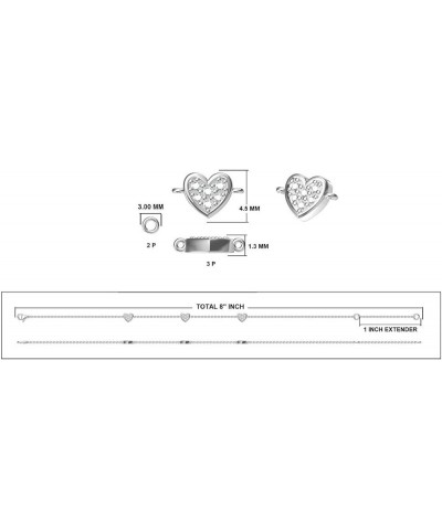 Solid Gold 0.10Ct F-G/VS Lab Grown Diamond Upto 8 Inches Heart Style Charm Bracelet White Gold 18K $70.00 Bracelets