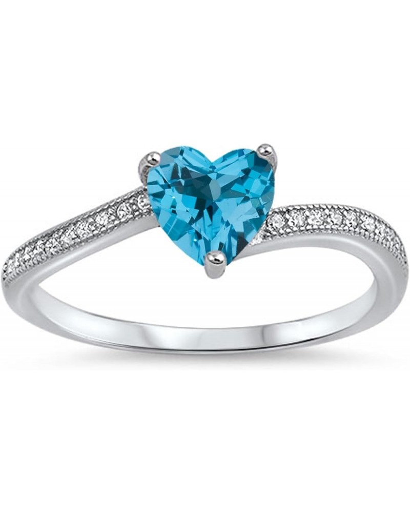 CHOOSE YOUR COLOR Sterling Silver Heart Promise Ring Sky Blue Natural Topaz $12.84 Rings