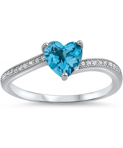 CHOOSE YOUR COLOR Sterling Silver Heart Promise Ring Sky Blue Natural Topaz $12.84 Rings