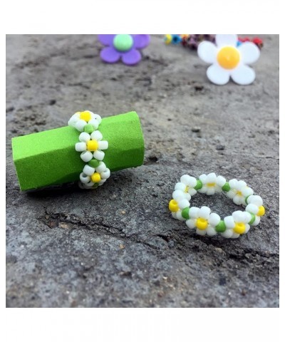 4-6Pcs Handmade Colorful Beaded Flower Stretch Ring Multicolor Seed Daisy Multiple Wildflowers Adjustable Size Elastic Plant ...