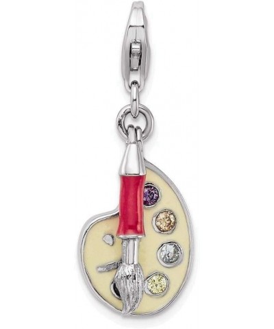 Amore LaVita Sterling Silver Rhodium-plated Cz Enamel Artist Palette with Lobster Clasp Charm $25.37 Bracelets