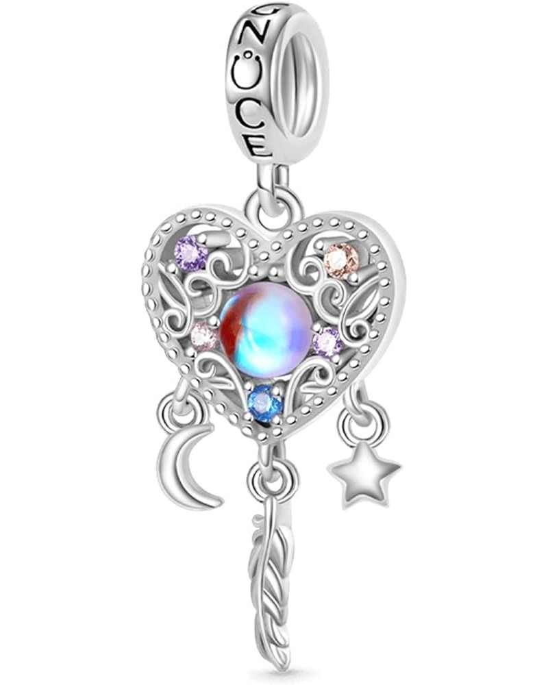 Opal Dream Catcher Heart Pendant Charms for Bracelet 925 Sterling Silver Flying Butterfly Moonstone Dangle Charm for Women Gi...