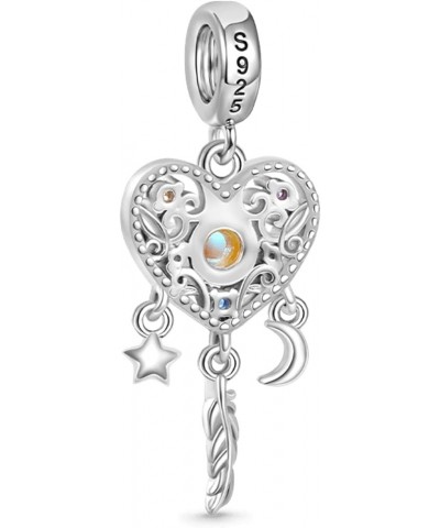 Opal Dream Catcher Heart Pendant Charms for Bracelet 925 Sterling Silver Flying Butterfly Moonstone Dangle Charm for Women Gi...