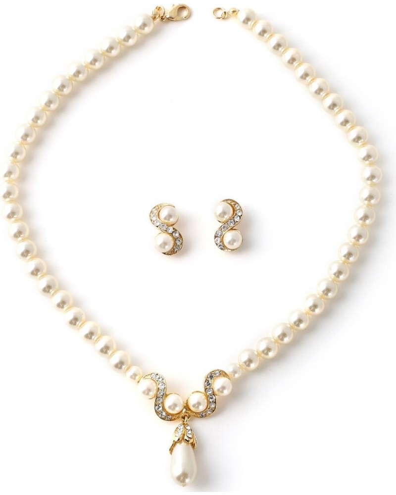 Gold Cream Pearl Chain and Crystal Rhinestone with Dangle Cream Pearl Necklace and Crystal Rhinestone Swerve and Cream Pearl ...