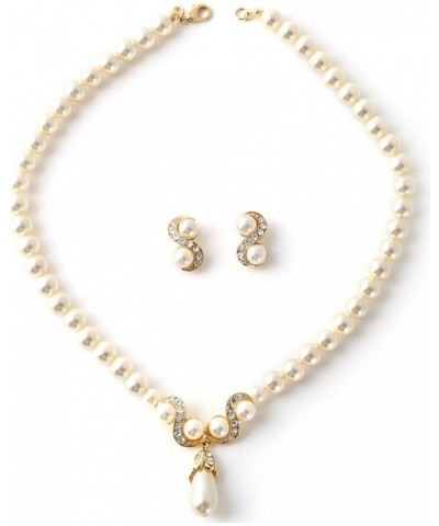 Gold Cream Pearl Chain and Crystal Rhinestone with Dangle Cream Pearl Necklace and Crystal Rhinestone Swerve and Cream Pearl ...