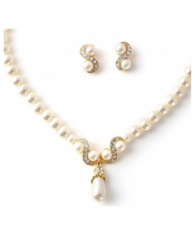 Gold Cream Pearl Chain and Crystal Rhinestone with Dangle Cream Pearl Necklace and Crystal Rhinestone Swerve and Cream Pearl ...