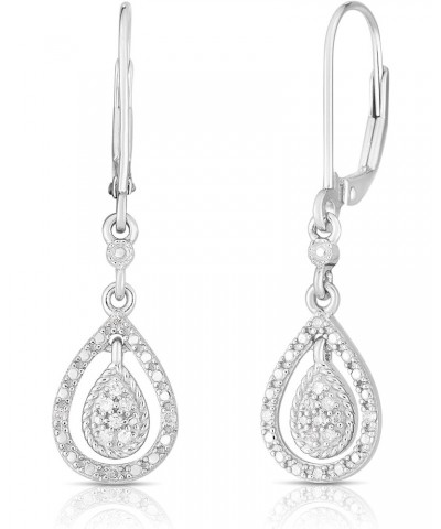 Teardrop Dangle Leverback 1/10 Cttw Diamond Earrings for Women in Rhodium Plated 925 Sterling Silver $24.03 Earrings