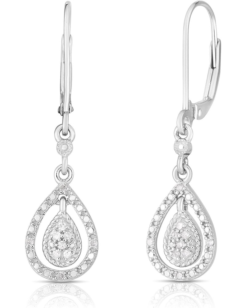 Teardrop Dangle Leverback 1/10 Cttw Diamond Earrings for Women in Rhodium Plated 925 Sterling Silver $24.03 Earrings