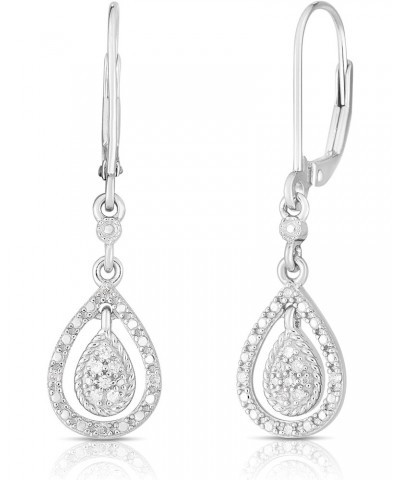 Teardrop Dangle Leverback 1/10 Cttw Diamond Earrings for Women in Rhodium Plated 925 Sterling Silver $24.03 Earrings