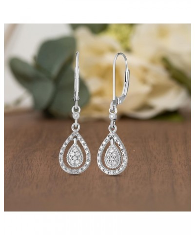 Teardrop Dangle Leverback 1/10 Cttw Diamond Earrings for Women in Rhodium Plated 925 Sterling Silver $24.03 Earrings