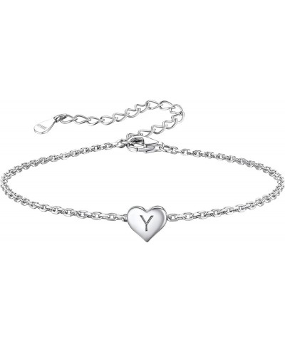 Sterling Silver Initial Bracelets Heart A-Z Letter Bracelets 18K White Gold Plated Women Hand Link Charm Dainty Bracelet Jewe...