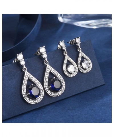 Weddding Earrings for Bride Bridesmaid, Silver Plated Cubic Zirconia Dangle Earrings for Women blue(big size) $10.39 Earrings