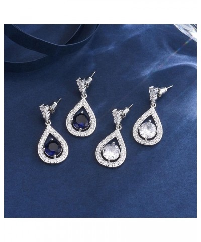 Weddding Earrings for Bride Bridesmaid, Silver Plated Cubic Zirconia Dangle Earrings for Women blue(big size) $10.39 Earrings