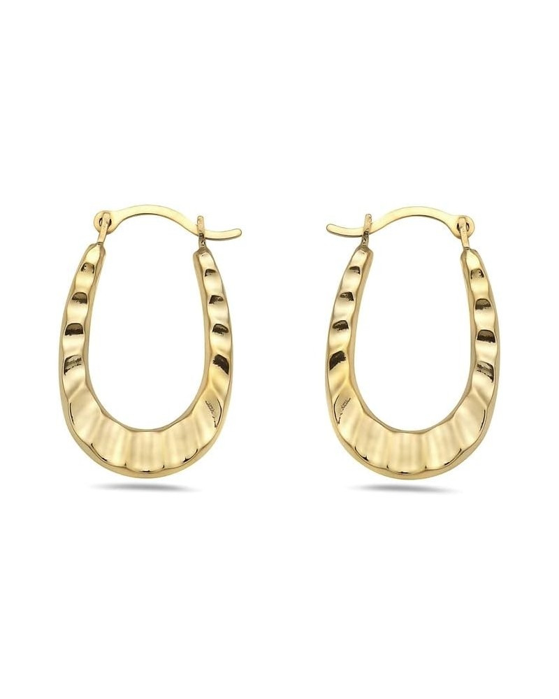 14K Solid Gold French Lock Hoop Earrings - Jewelry for Women And Girls - Small Hoop Earrings Oval Diamond Cut Yellow $30.10 O...