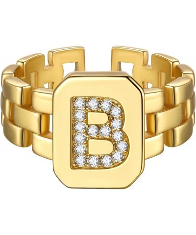 14K Gold Plated Initial Letter Ring for Women Adjustable Crystal Inlaid Alphabet A-Z Stackable Signet Rings B $9.88 Rings