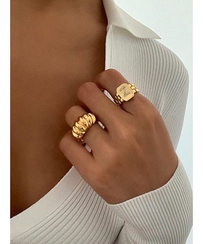 14K Gold Plated Initial Letter Ring for Women Adjustable Crystal Inlaid Alphabet A-Z Stackable Signet Rings B $9.88 Rings