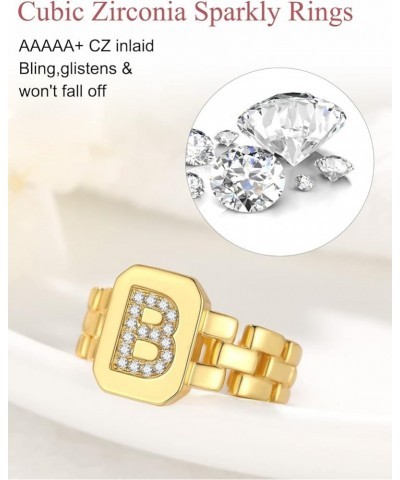 14K Gold Plated Initial Letter Ring for Women Adjustable Crystal Inlaid Alphabet A-Z Stackable Signet Rings B $9.88 Rings