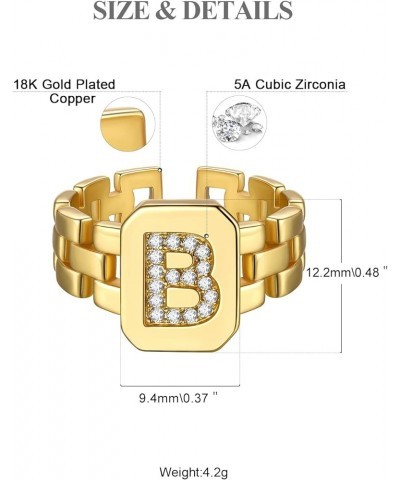 14K Gold Plated Initial Letter Ring for Women Adjustable Crystal Inlaid Alphabet A-Z Stackable Signet Rings B $9.88 Rings