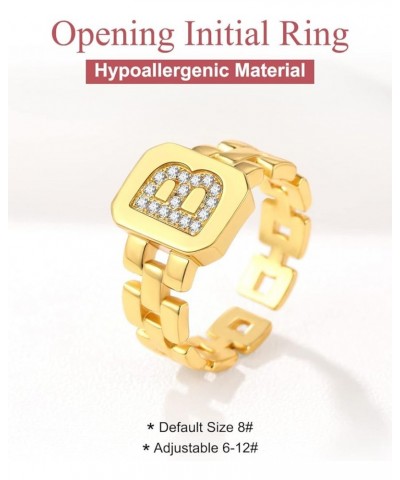 14K Gold Plated Initial Letter Ring for Women Adjustable Crystal Inlaid Alphabet A-Z Stackable Signet Rings B $9.88 Rings