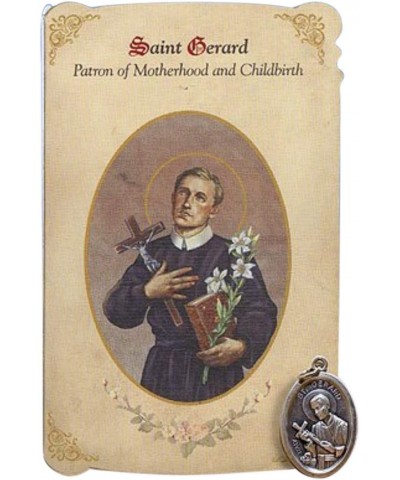 Saint Gerard Patron of Motherhood and Childbirth Cardstock Holy Prayer Card w/ 1 Inch Silver Gild St Medal $7.59 Necklaces