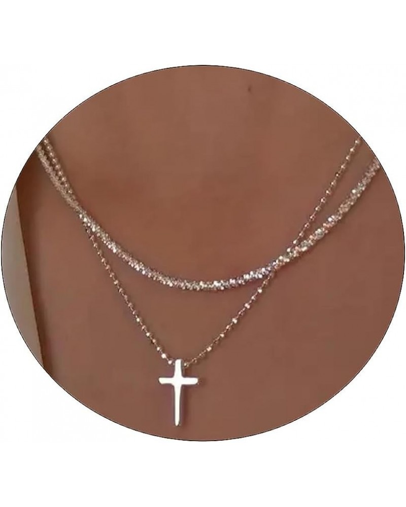 Dainty Cross Necklace for Women 14K Gold plated Cute Faith Cross Necklace Sideways Diamond Layered Cross Necklace Simple Gold...