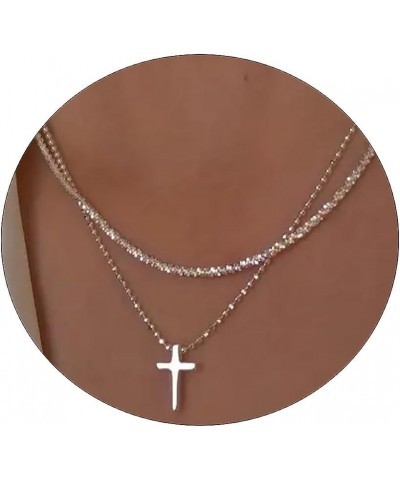 Dainty Cross Necklace for Women 14K Gold plated Cute Faith Cross Necklace Sideways Diamond Layered Cross Necklace Simple Gold...