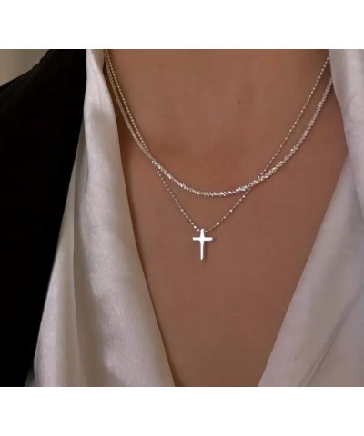 Dainty Cross Necklace for Women 14K Gold plated Cute Faith Cross Necklace Sideways Diamond Layered Cross Necklace Simple Gold...