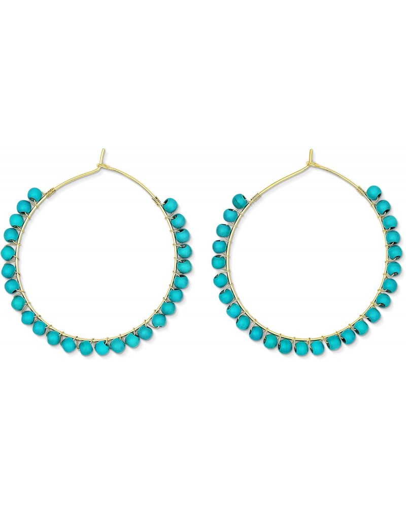 Beaded Hoop Earrings, Turquoise Earrings for Women, Turquoise Hoop Earrings, Western Earrings, Gold Hoop Earrings, Natural St...