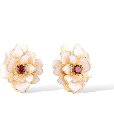 Sterling Silver Gemstone Enamel Flower Earrings [C]Lotus $37.94 Earrings