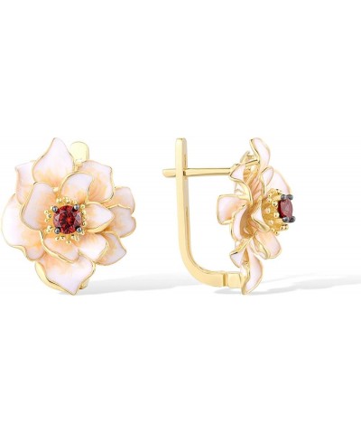 Sterling Silver Gemstone Enamel Flower Earrings [C]Lotus $37.94 Earrings