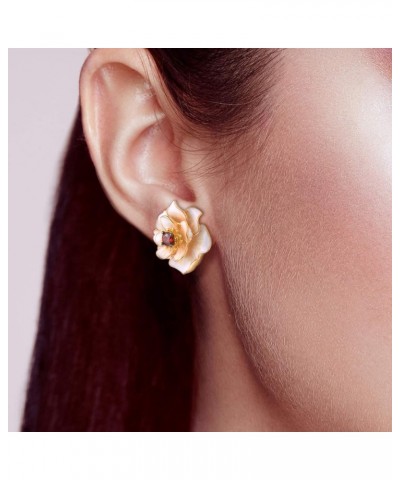 Sterling Silver Gemstone Enamel Flower Earrings [C]Lotus $37.94 Earrings