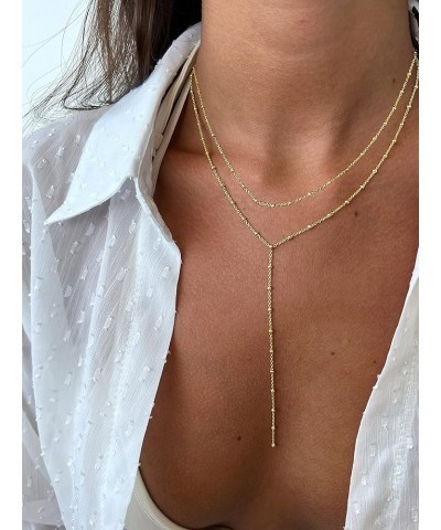 Dainty Gold Necklace for Women, Cute Long Necklace 14K Gold Plated CZ Lips Bead Y Shaped Lariat Necklace Simple Gold Choker N...