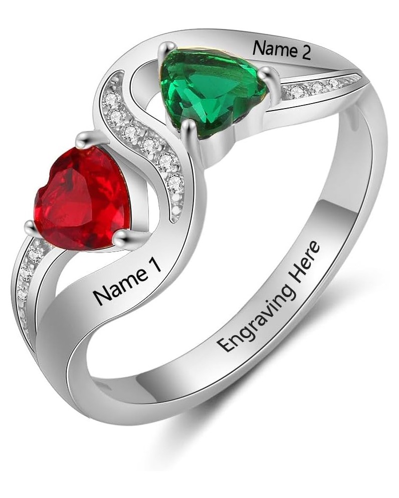 Personalized Two Names Ring Mothers Ring with 2 Birthstones 925 Sterling Silver Custom Couple Name Ring for Women Girlfriend ...