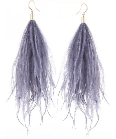 Feather Earring For Women Long Dangle Earring Feather Elegant Thread Feather Jewelry for Gift Winter Party Bohemian Grey $9.3...